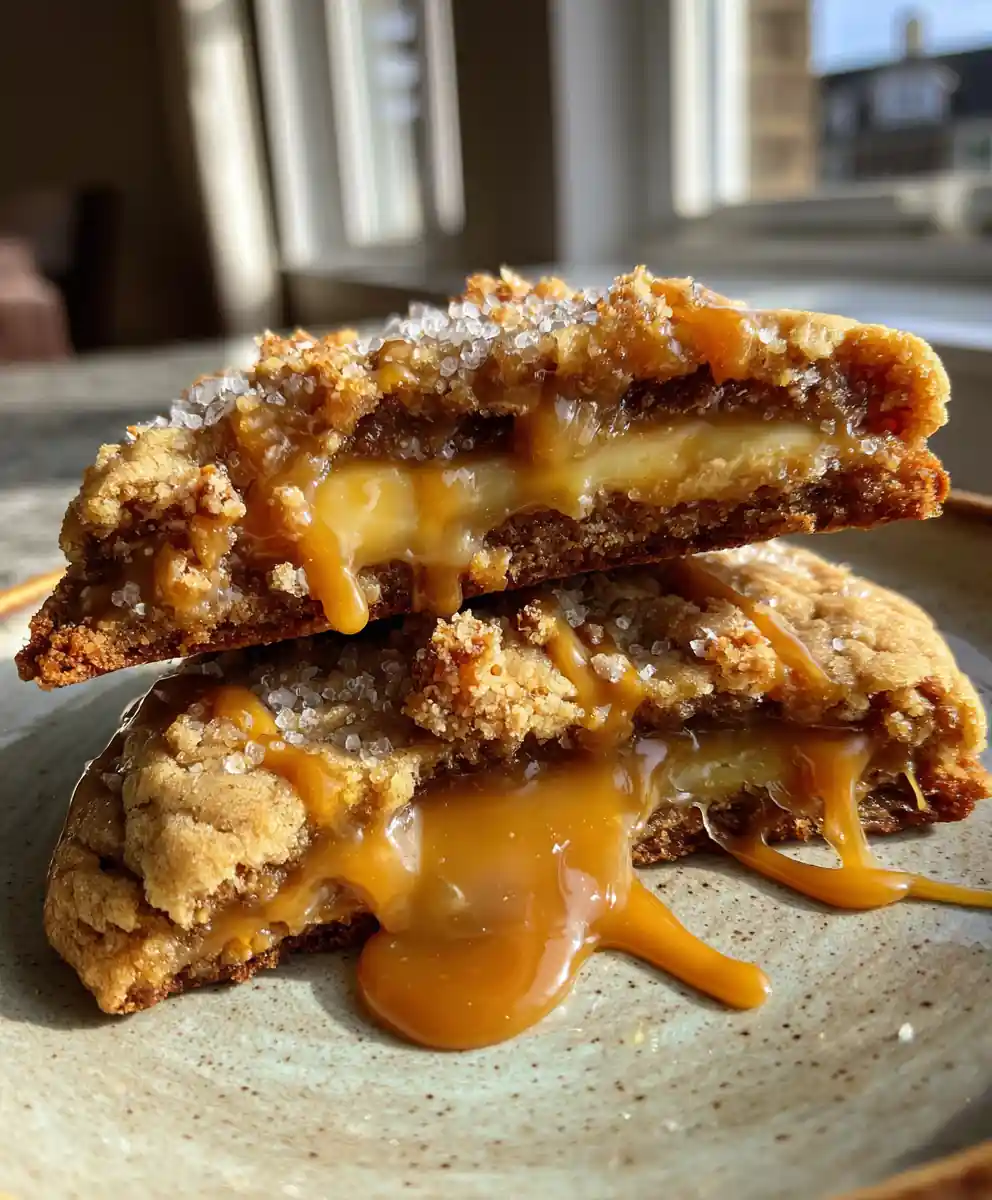 Brown Butter Toffee Cookies With Salted Caramel Center And Almond Crumble