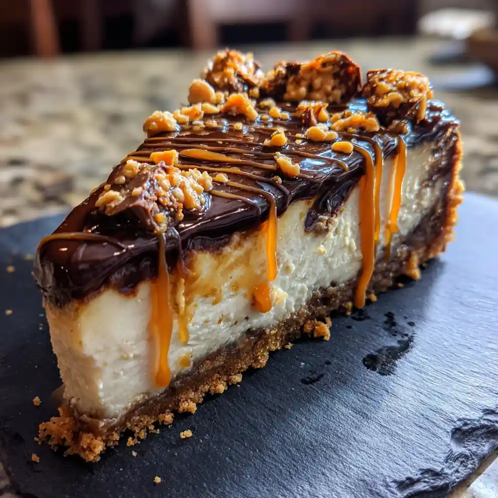 Butterfinger Cheesecake With Salted Caramel Swirl