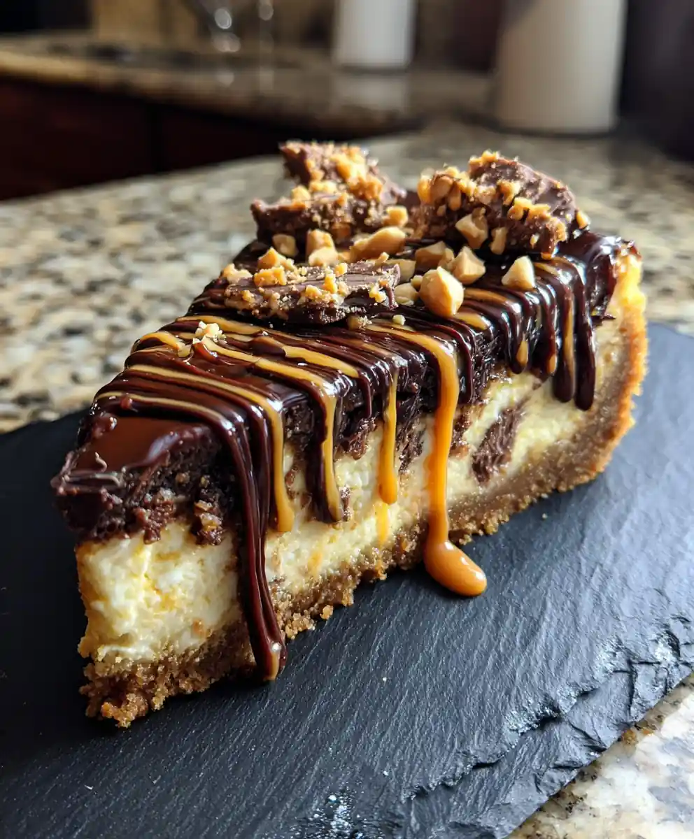 Butterfinger Cheesecake With Salted Caramel Swirl