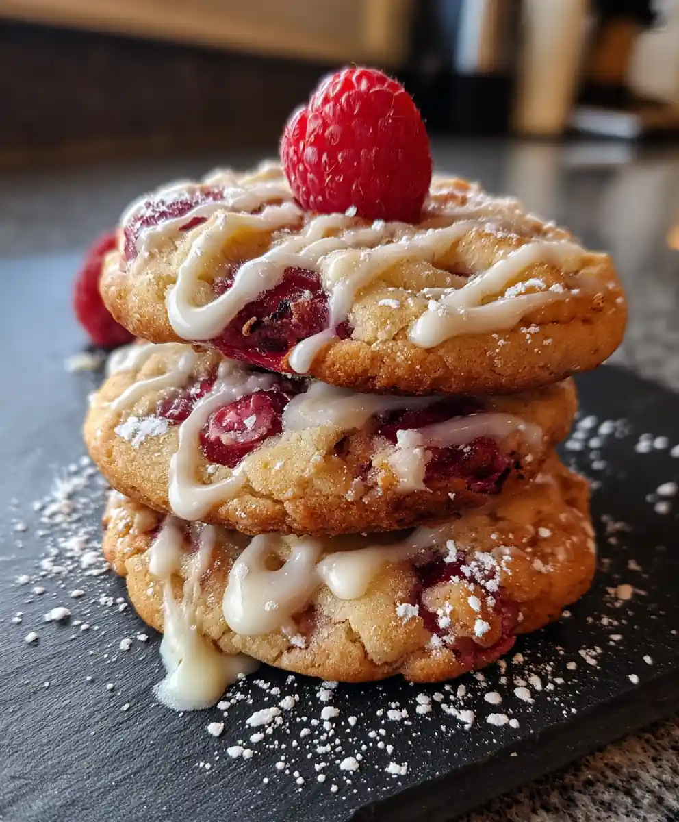Buttery Raspberry Cookies With White Chocolate Swirl