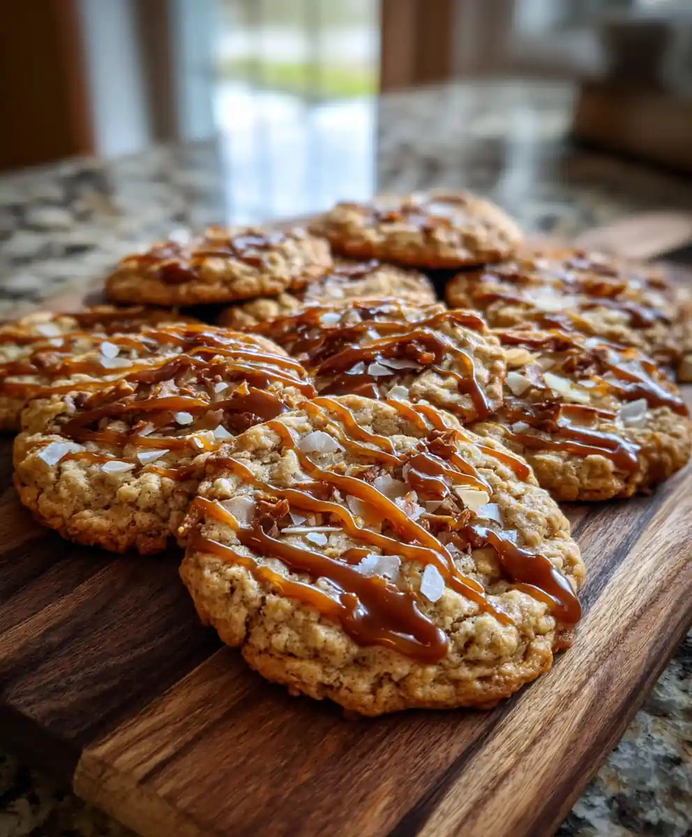 Chewy Salted Caramel Oatmeal Cookies With Espresso Caramel Swirl