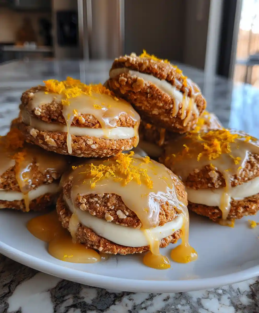 Gingerbread Oatmeal Cream Pies With Cardamom Orange Drizzle