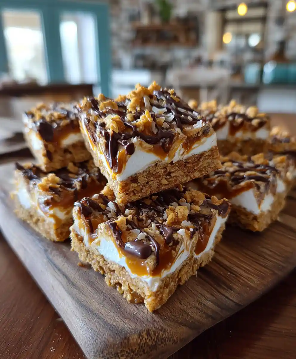 Golden Grahams S'Mores Bars With Salted Caramel Swirl