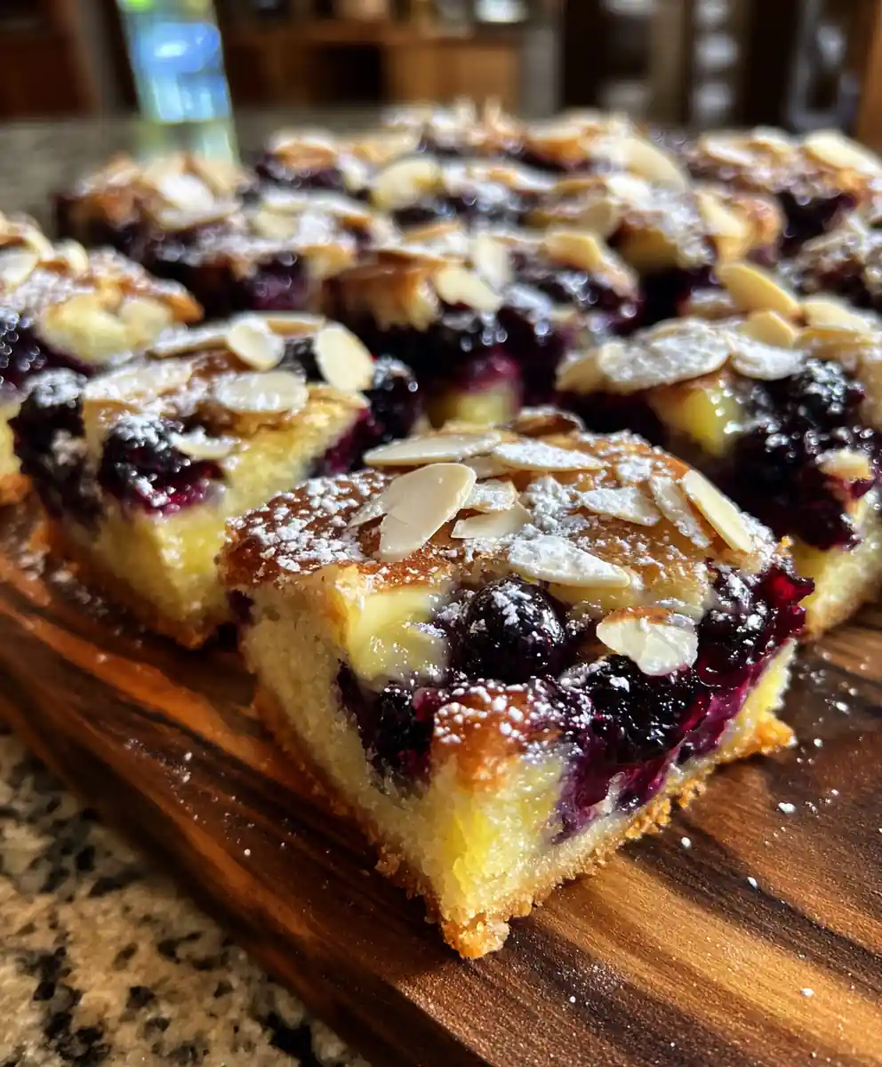 Lemon Swirled Blueberry Blondies With Almond Crunch