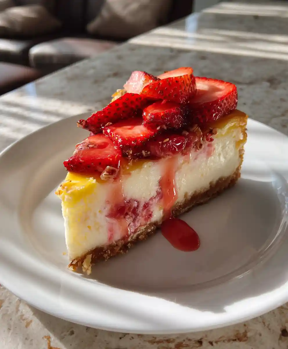 Lemon Zest Strawberry Cheesecake With Toasted Almond Crust