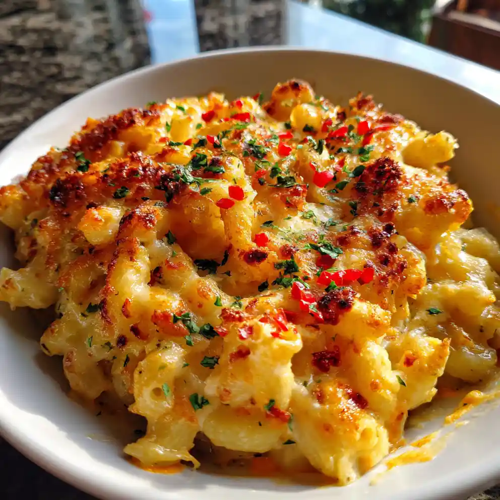 Mac And Cheese With Roasted Red Pepper Cream Cheese Swirl
