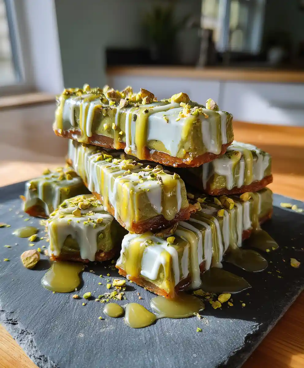 Matcha Caramel Bars With White Chocolate Drizzle