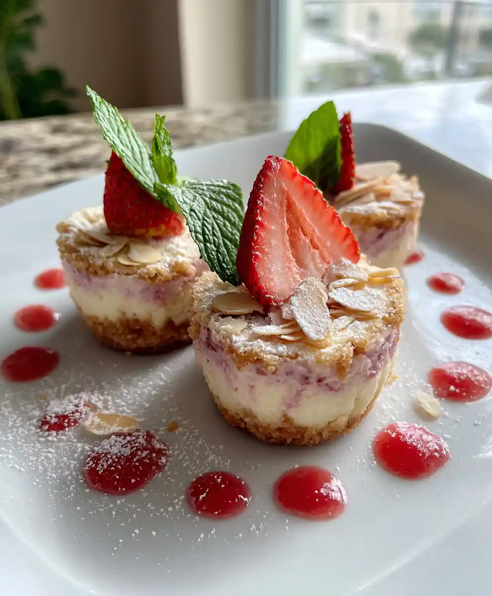 Mini Strawberry Cheesecakes With Basil Infused Swirl
