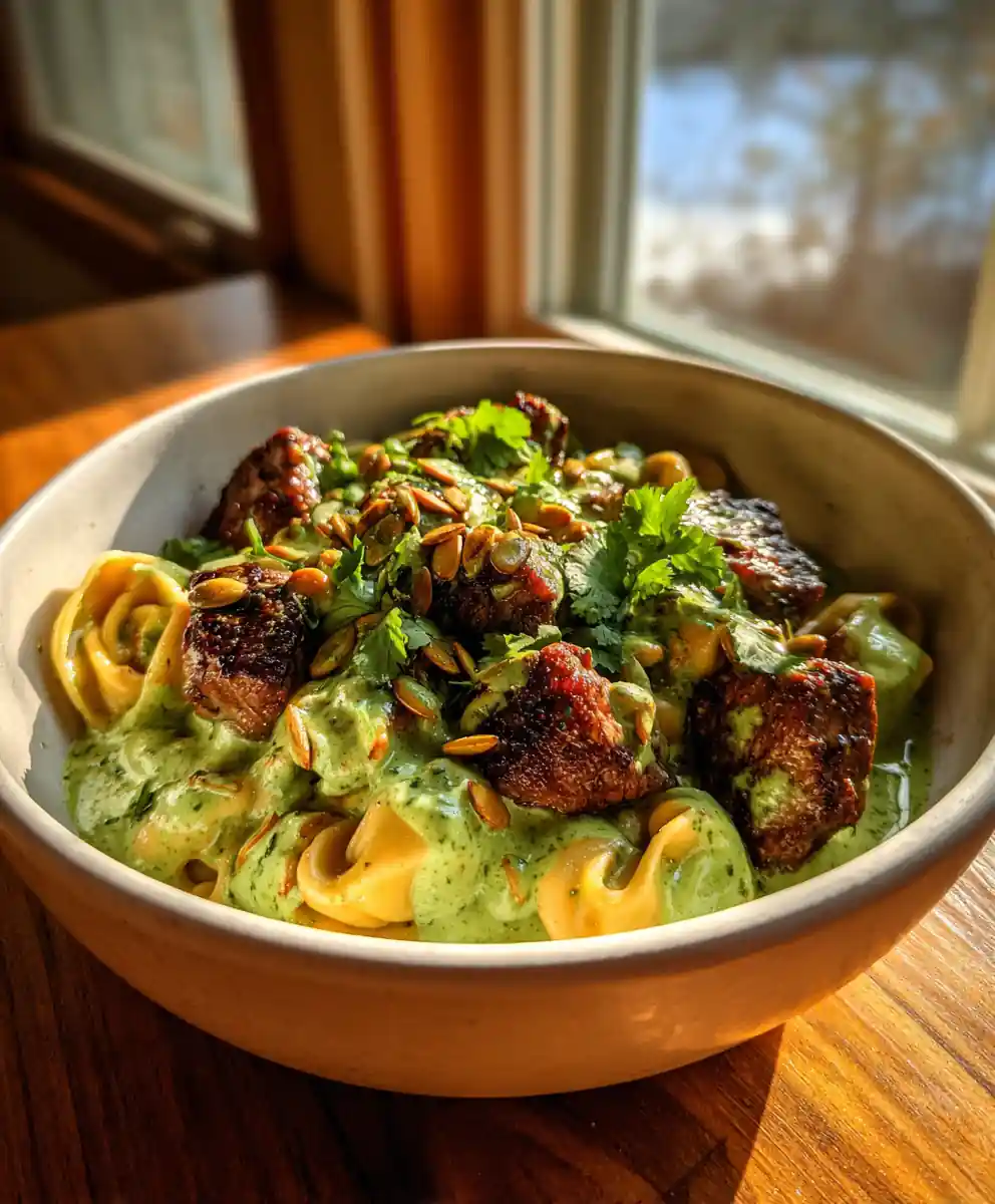One Pan Steak Bite & Tortellini With Cilantro Lime Butter Swirl