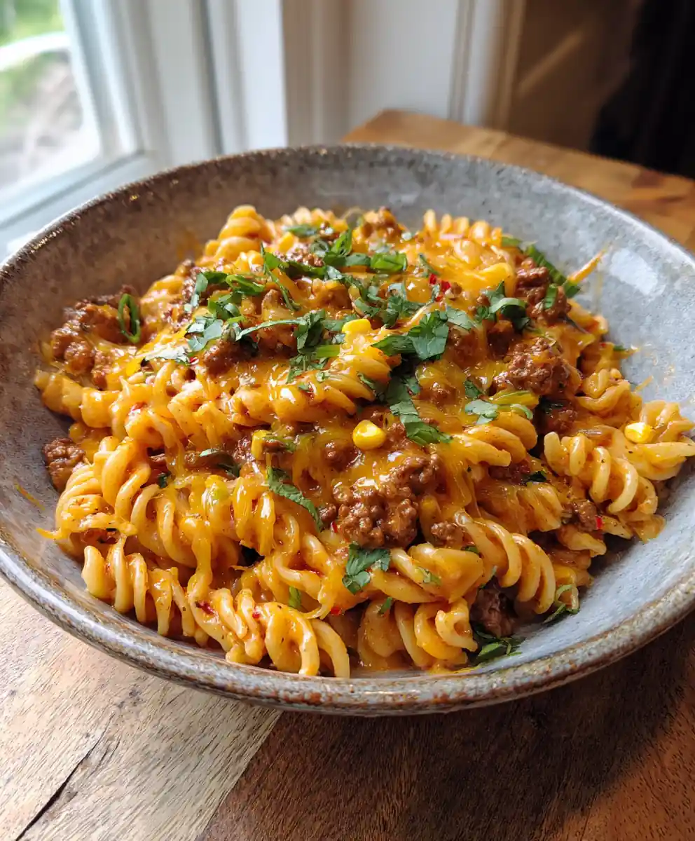 One Pot Cheesy Taco Pasta With Chipotle Cream Swirl