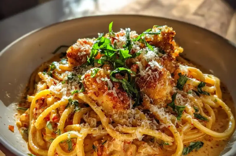 One Pot Garlic Parmesan Chicken Pasta With Roasted Red Pepper Cream 1772046809.4206944
