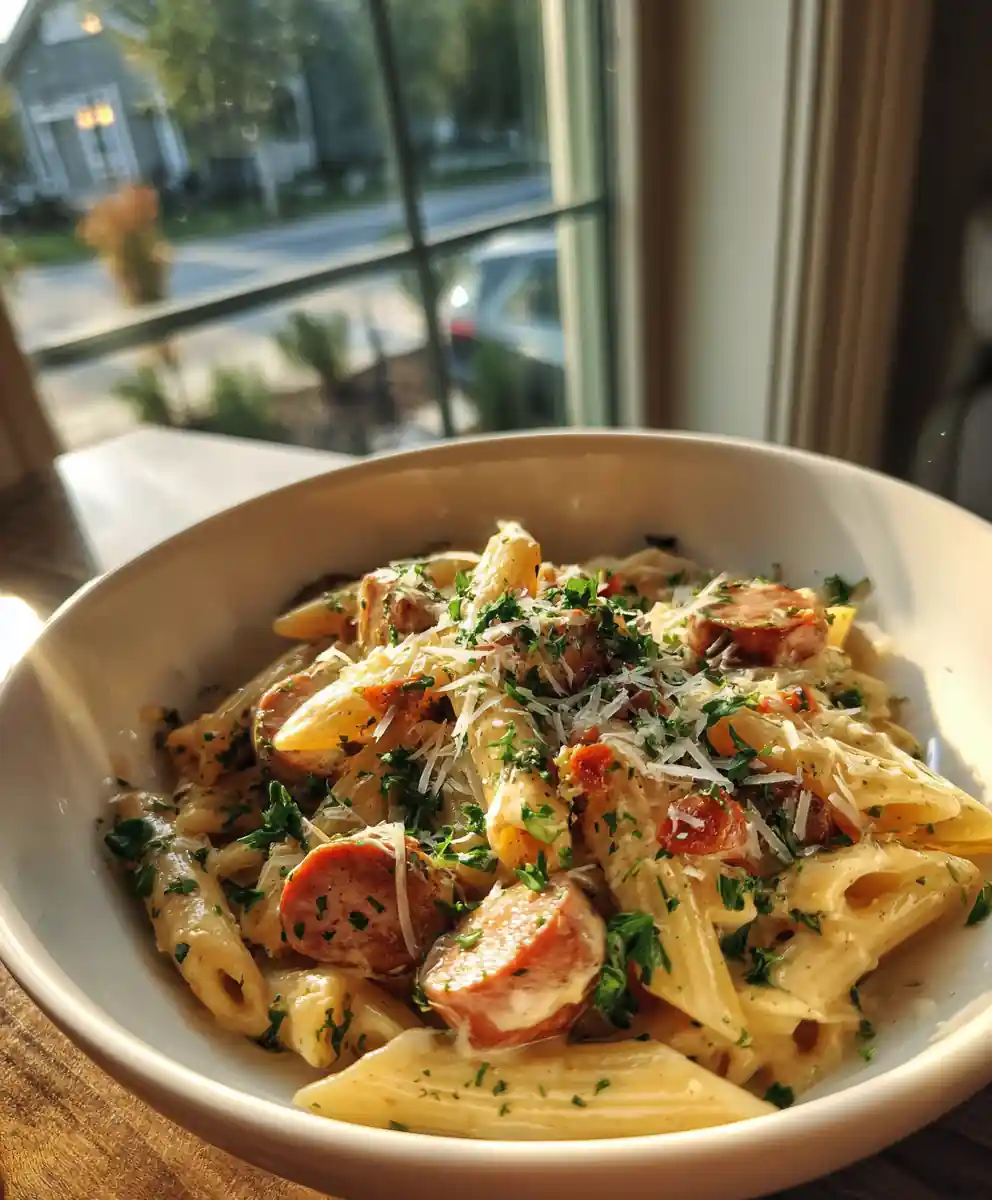 One Pot Smoked Chicken Sausage Pasta With Chipotle Cream