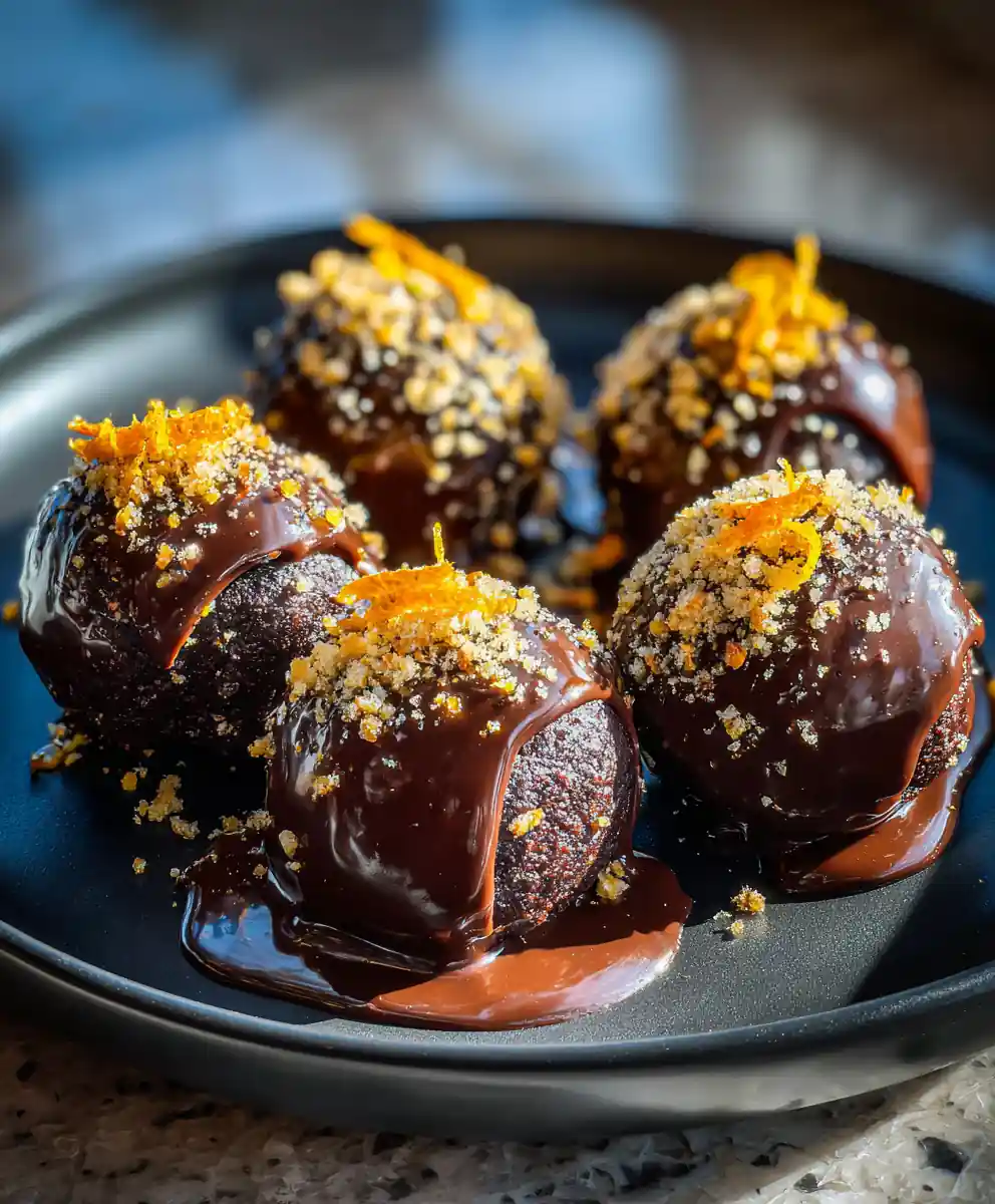 Orange Infused Dark Chocolate Glazed Nutella Balls