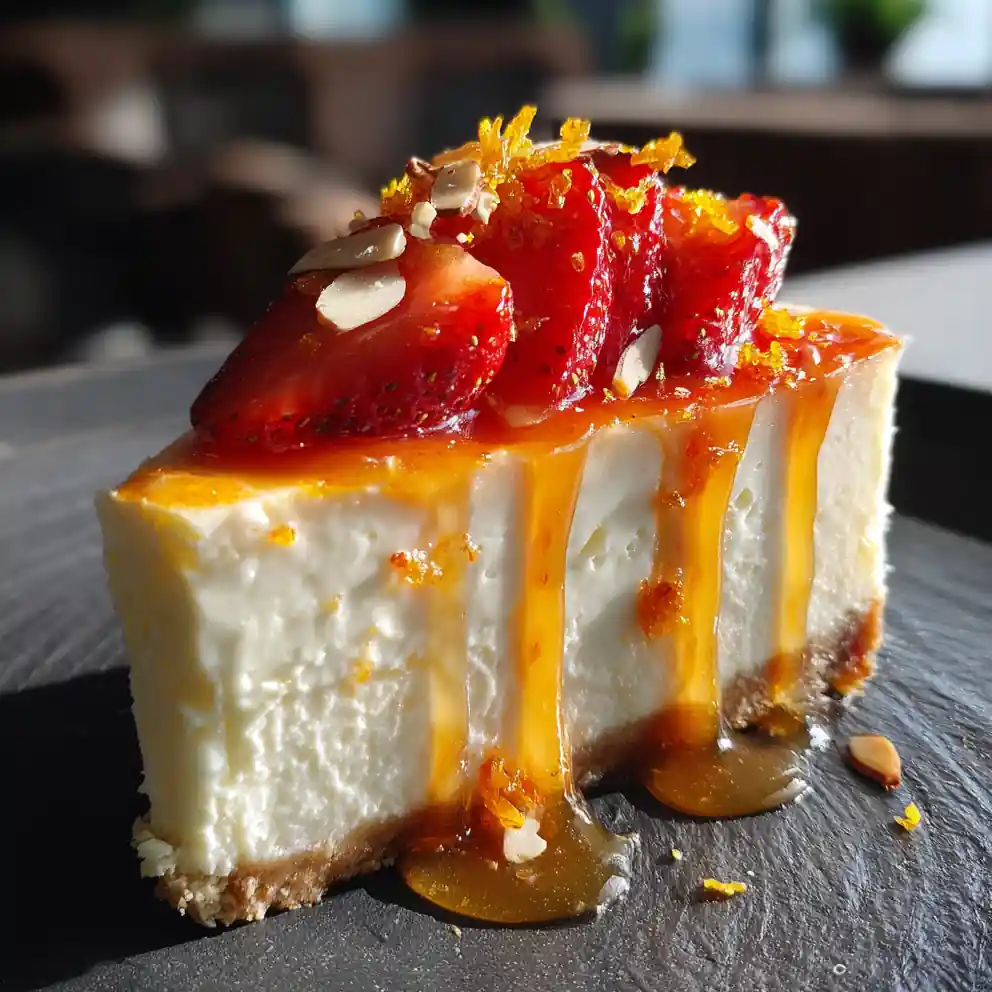 Orange Zest Chocolate Swirled Strawberry Cheesecake