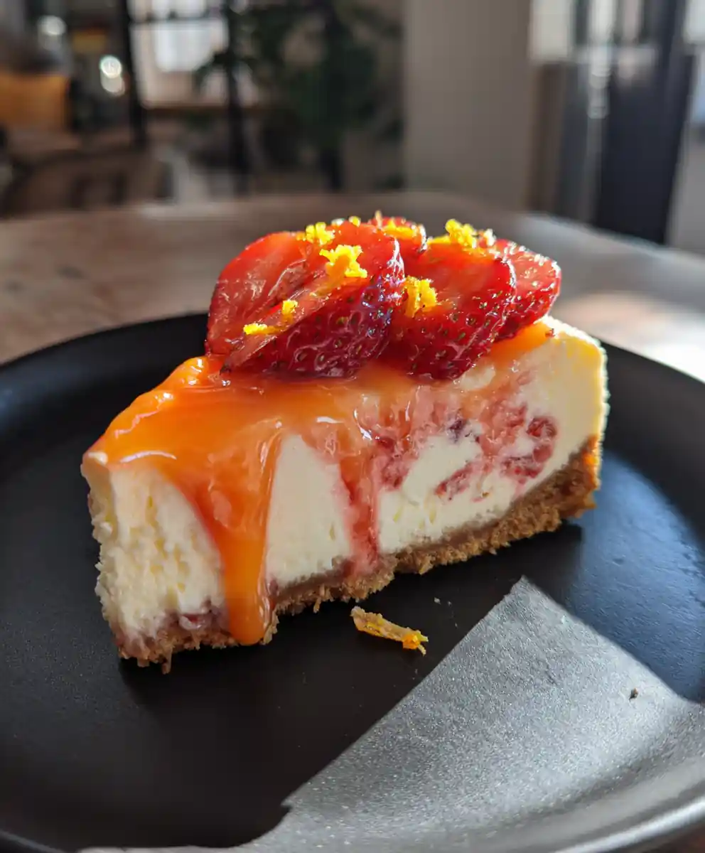 Orange Zest Chocolate Swirled Strawberry Cheesecake