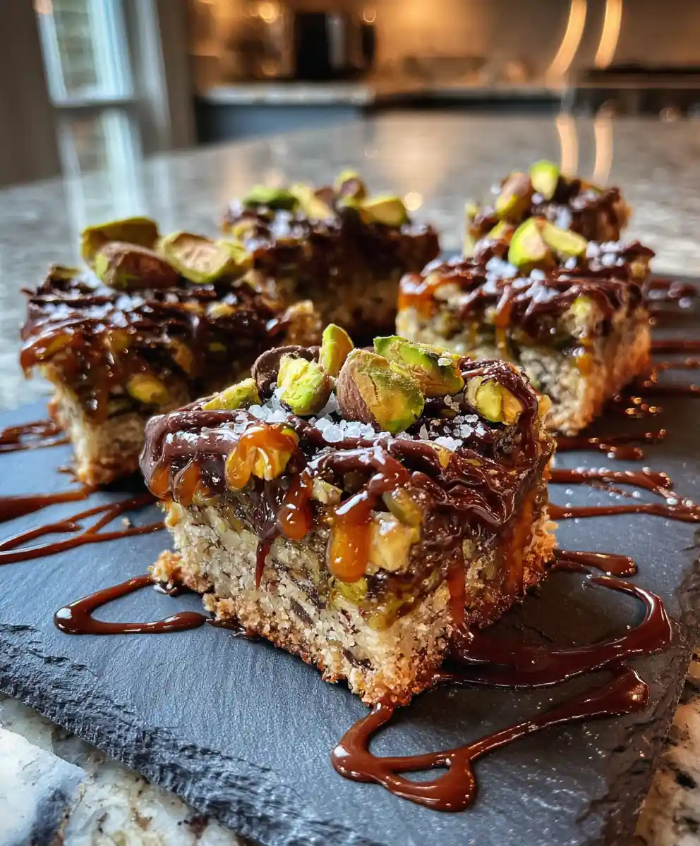 Pistachio Caramel Twix Cookie Bars