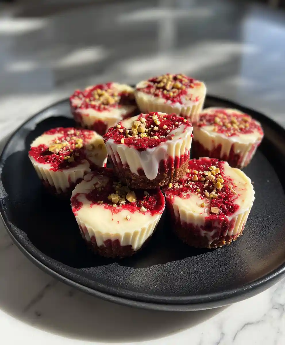 Red Velvet Cheesecake Bites With Raspberry Swirl
