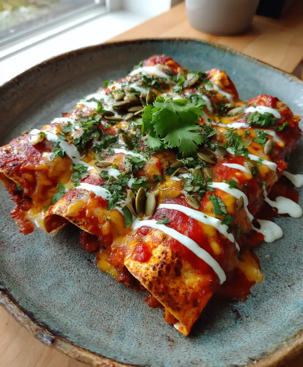 Smoky Beef Enchiladas With Avocado Lime Crema Drizzle