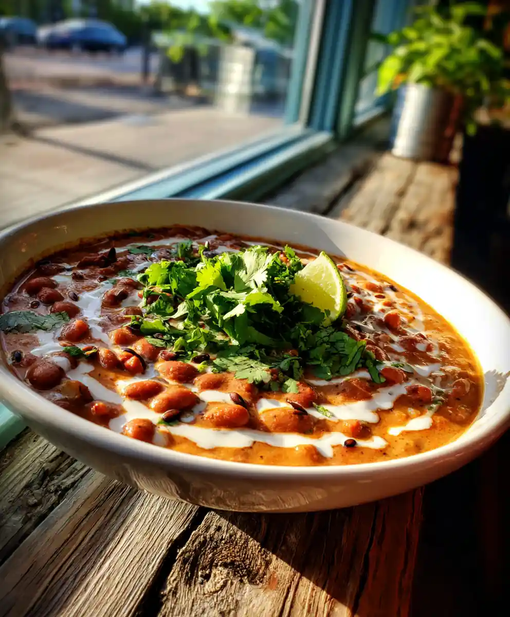Smoky Chipotle Frijoles With Lime Crema