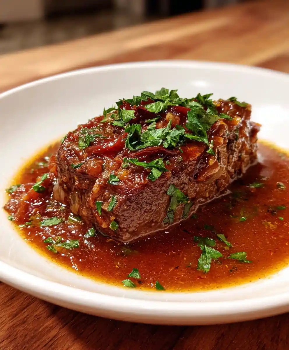 Smothered Swiss Steak With Caramelized Onion Balsamic Swirl