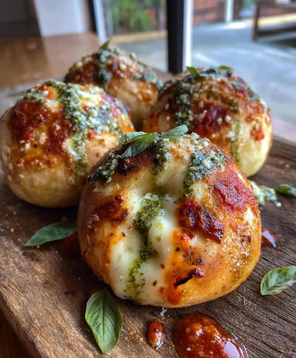 Sourdough Pizza Bombs With Roasted Red Pepper Feta Cream