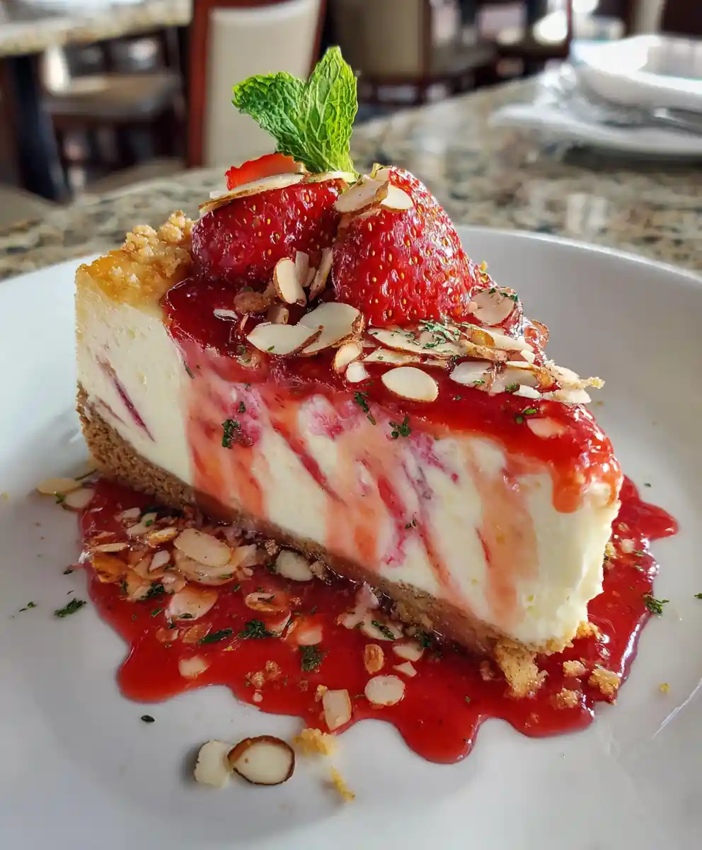 Strawberry Basil Swirl Cheesecake
