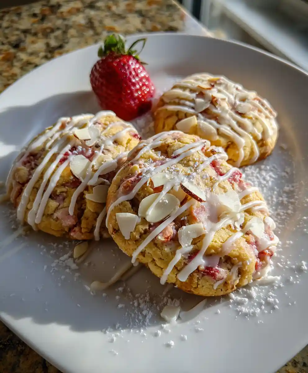 Strawberry Cheesecake Cookies With White Chocolate Drizzle