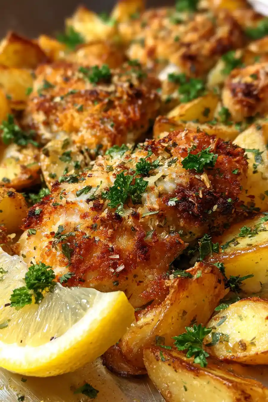 Baked Garlic Parmesan Chicken With Easy Sheet Pan Potatoes