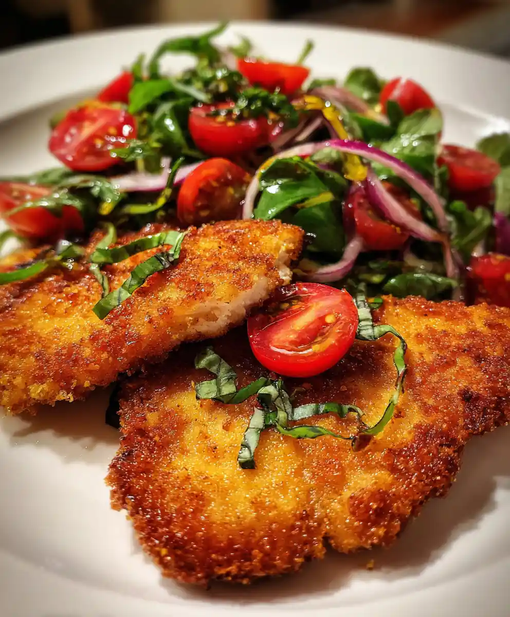 Crispy Chicken Milanese With Tomato Arugula Salad
