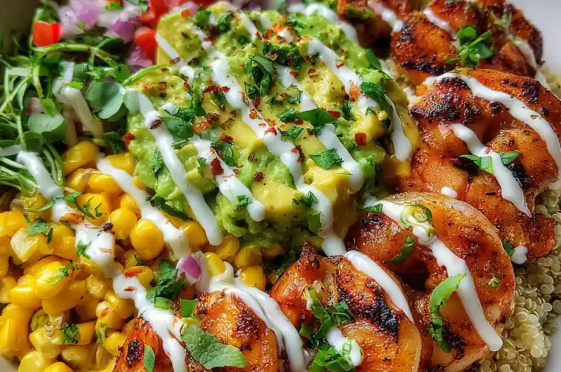 Grilled Shrimp Bowl With Avocado Corn Salsa Garlic Sauce 1772940920.9910355