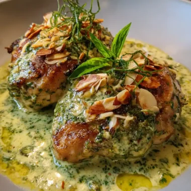 Keto Pesto Chicken With Creamy Almond Garnish 1772969513.5196698