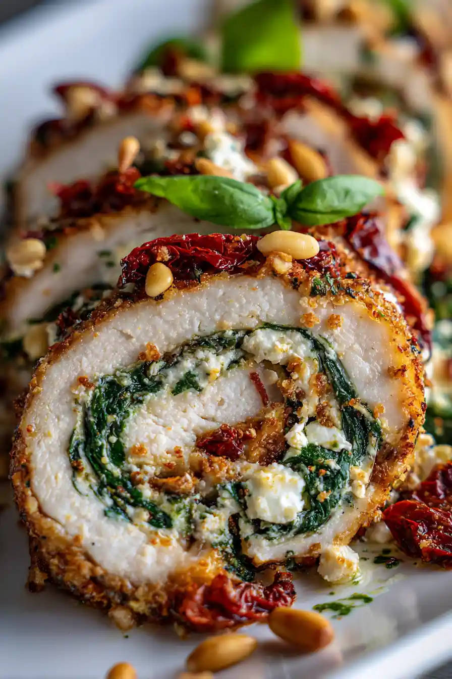 Rolled Up Chicken With Feta, Spinach, And Sun Dried Tomatoes