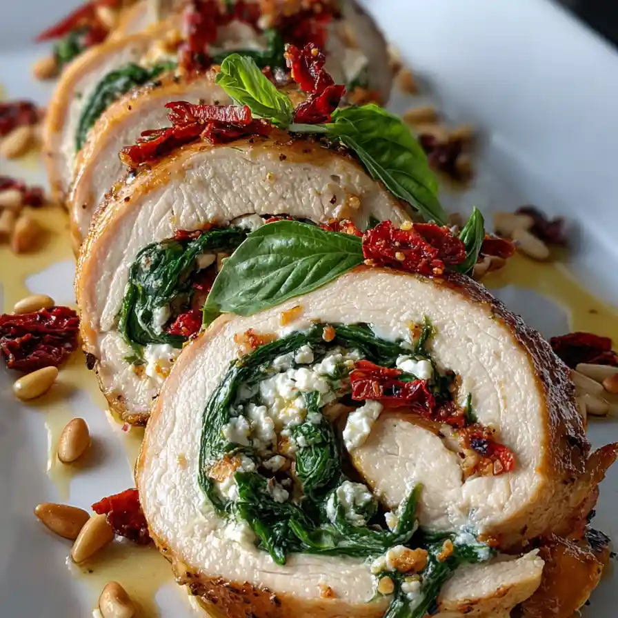 Rolled Up Chicken With Feta, Spinach, And Sun Dried Tomatoes