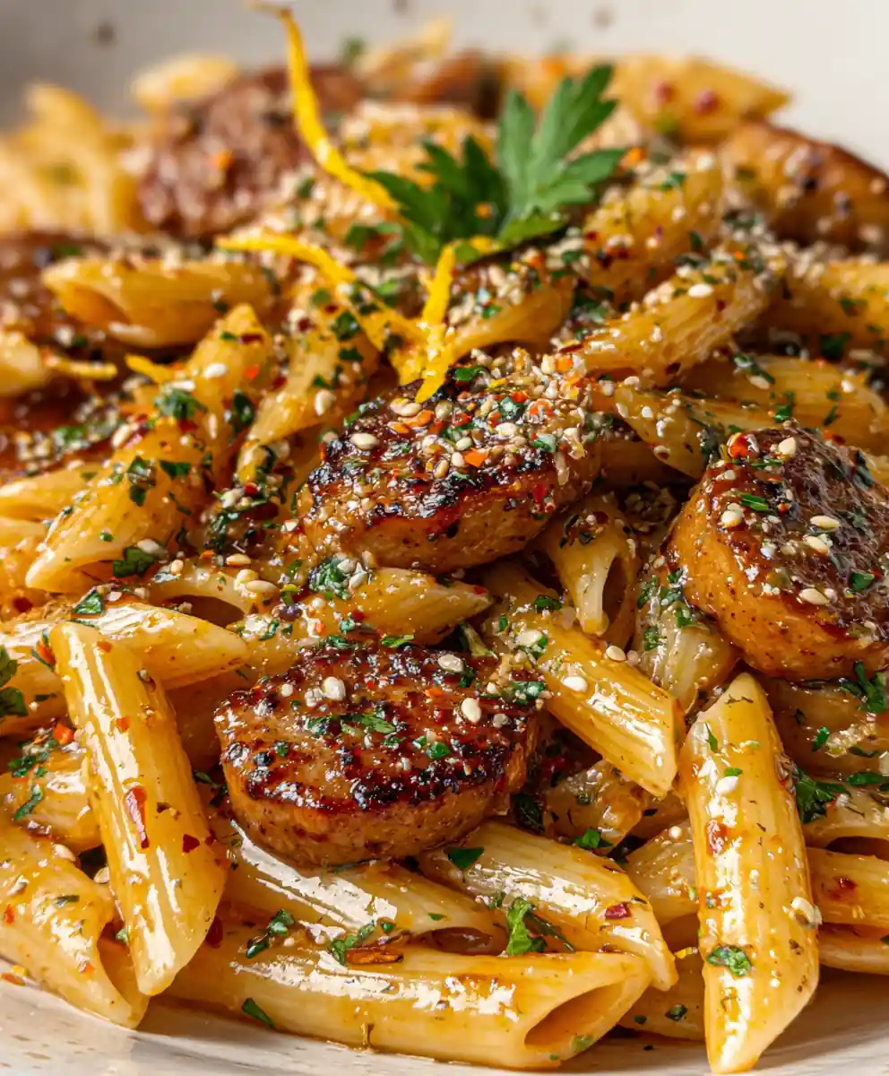 Sticky Honey Garlic Sausage Pasta Skillet