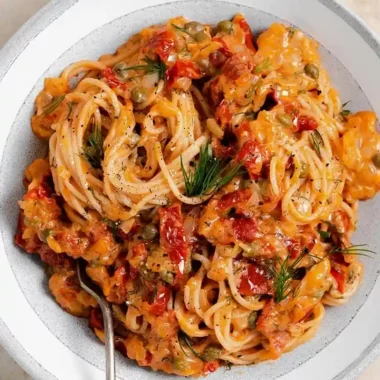 Creamy Sun-Dried Tomato Pasta with Capers and Dill