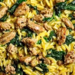 Savory Ground Turkey and Spinach Orzo Skillet