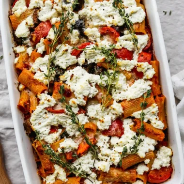 Roasted Eggplant and Zucchini Pasta Bake