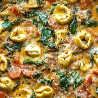 One Pot Creamy Spinach Tomato Tortellini