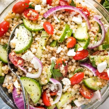 Mediterranean Pearl Couscous Salad with Cucumber and Feta