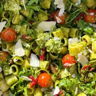 Pesto Rigatoni Pasta Salad with Parmesan