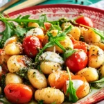 Roasted Gnocchi Salad with Basil Pesto, Tomatoes, Mozzarella, and Arugula
