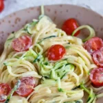 Creamy Zucchini and Pasta with Cream Cheese and Tomatoes