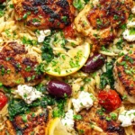 High Protein Mediterranean Chicken and Orzo Skillet