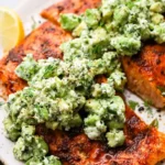 Savory Baked Salmon with Creamy Avocado Feta Topping