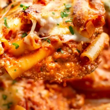Creamy Beef and Three-Cheese Baked Ziti