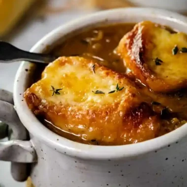 Classic French Onion Soup with Melted Gruyere