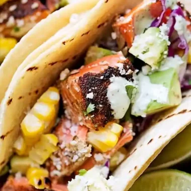 Blackened Salmon Tacos with Jalapeño Lime Crema