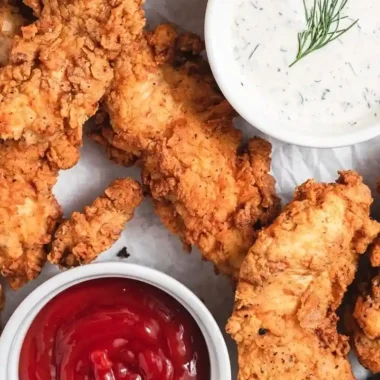 Crispy Buttermilk Fried Chicken Tenders with Zesty Homemade Ranch