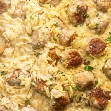 One Pan Chicken Meatballs with Orzo