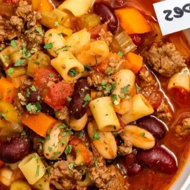 Hearty Beef, Pasta, and Bean Soup
